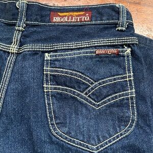 RIGOLLETTO Jeans High Waisted Wide-Leg Flared Cropped Blue Dark Wash Women's 30
